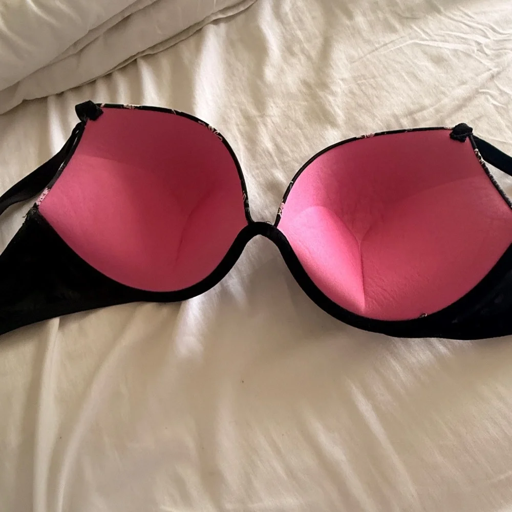 PINK Victoria's Secret Black Bra with Pink Floral Print